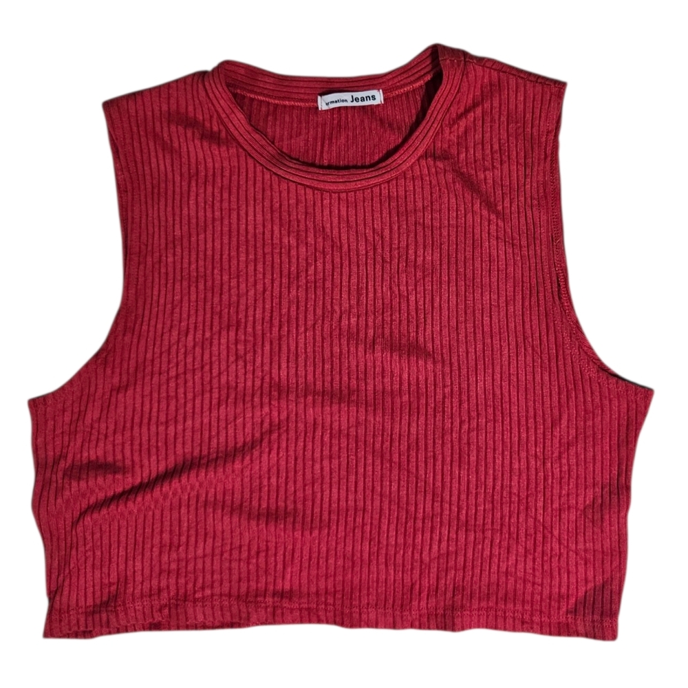 Reformation Jeans Cropped Ribbed Sleeveless Tank Pinkish Red Soft size XL